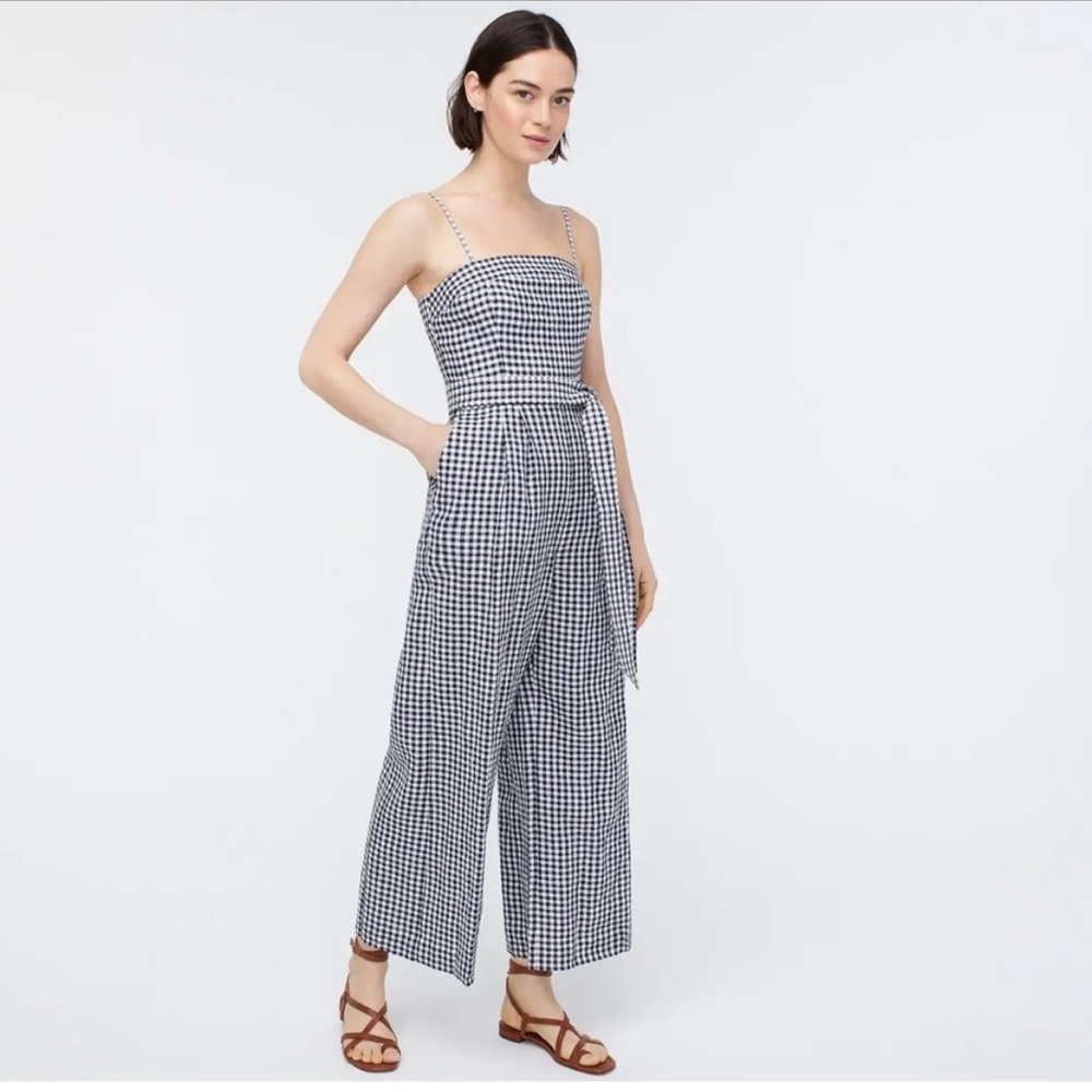 J. Crew Black and White Gingham Jumpsuit with Spaghetti Straps